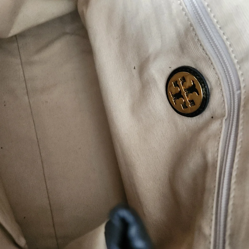 Tory Burch Black Patent-Trim Logo Tote